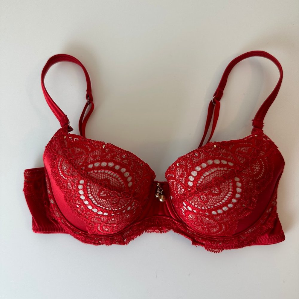 Pleasure State Red Lace Push Up Bra